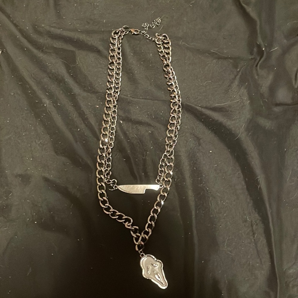 layered hot topic ghost face necklace